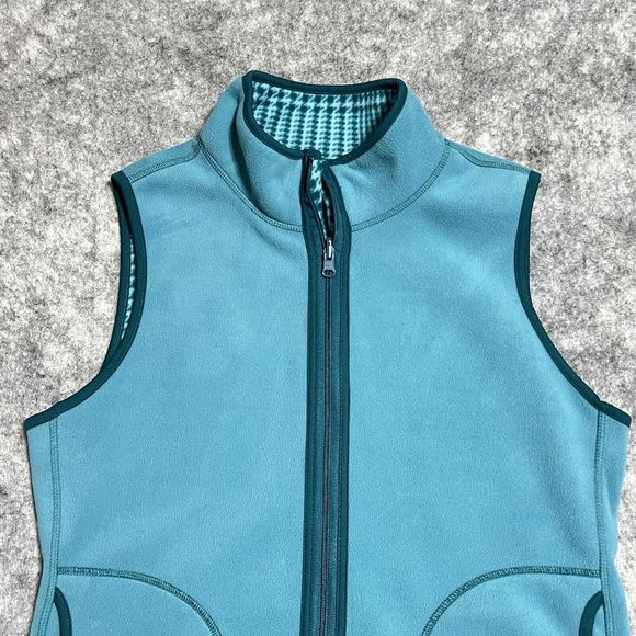 Studio Works Sport Vest Women's M Reversible Full Zip Houndstooth Plaid Blue - Picture 13 of 17